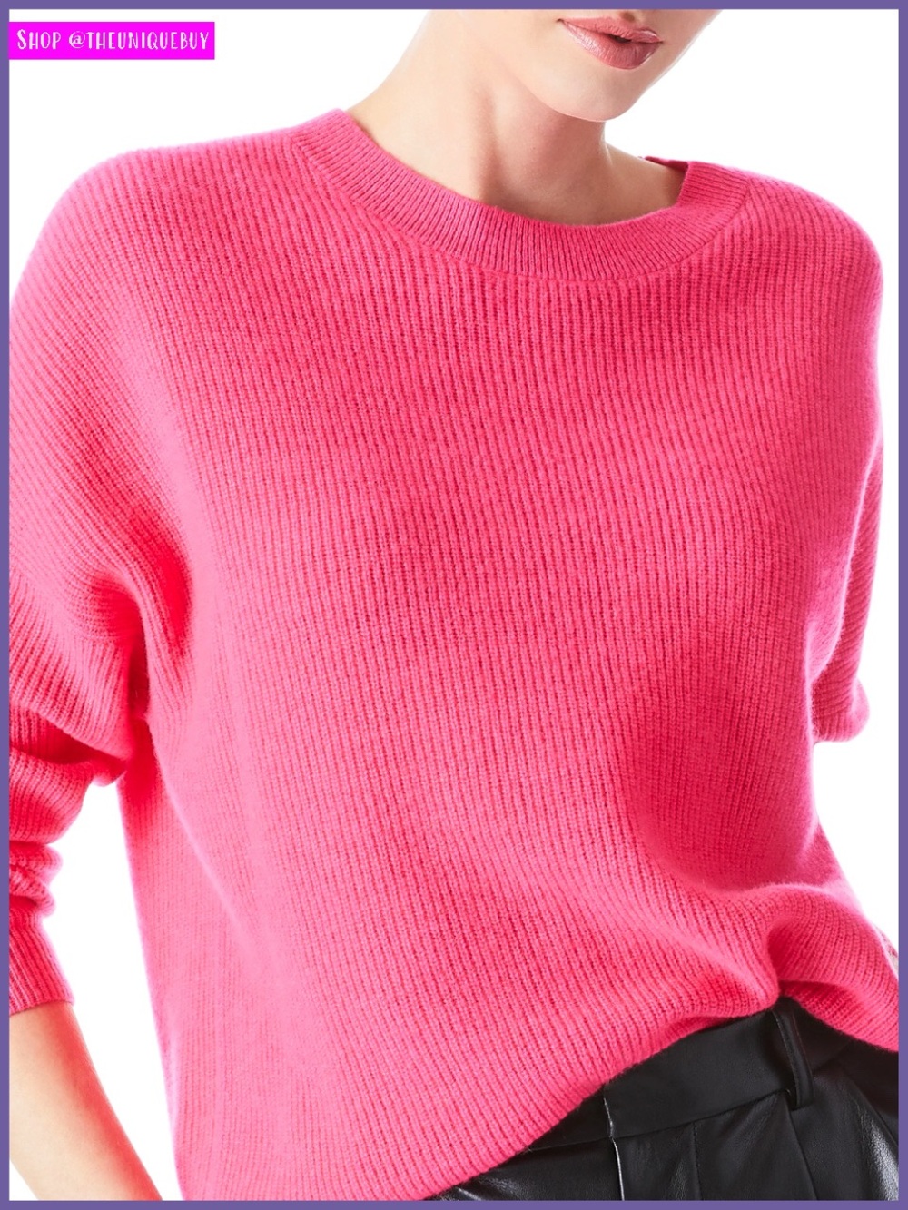Alice + Olivia Caprice Wild Pink Cashmere Drop Shoulder Pullover Sweater